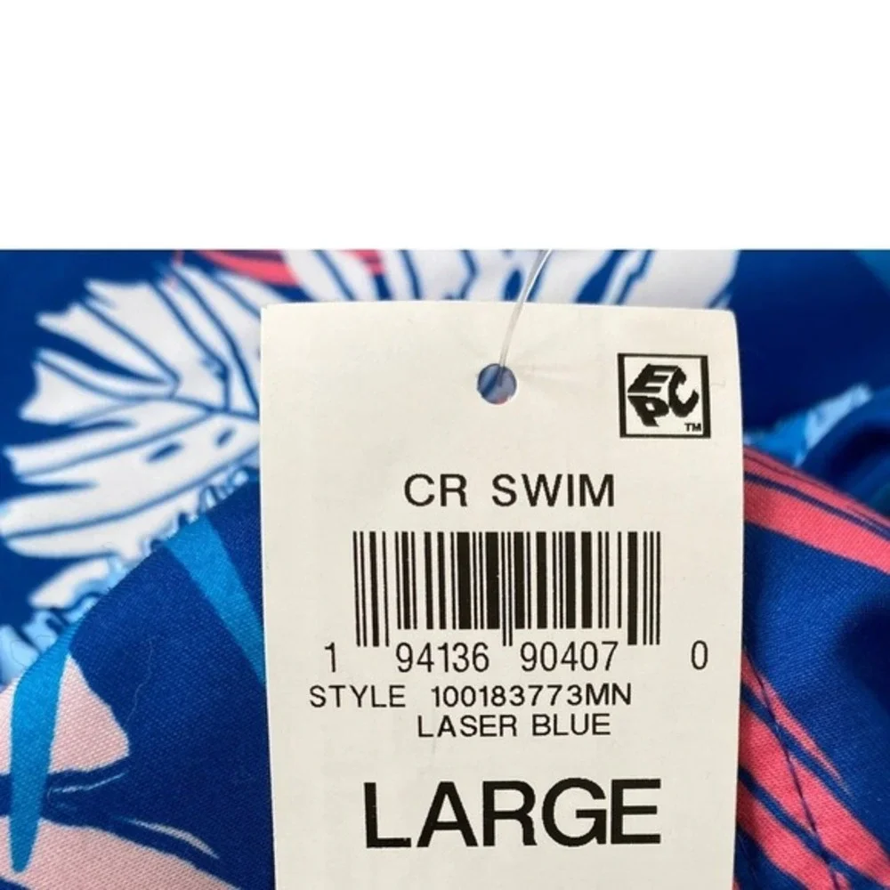 Club Room Men Swim Trunks Beach Shorts Size L Blue Pink Tropical Floral Pool NWT